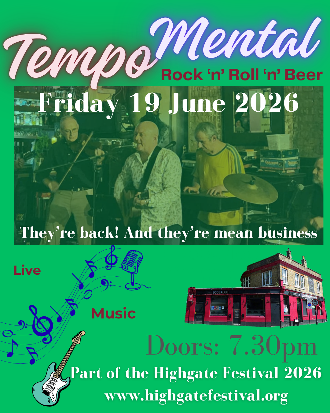 Tempomental flyer for June 2026 Highgate Festival gig